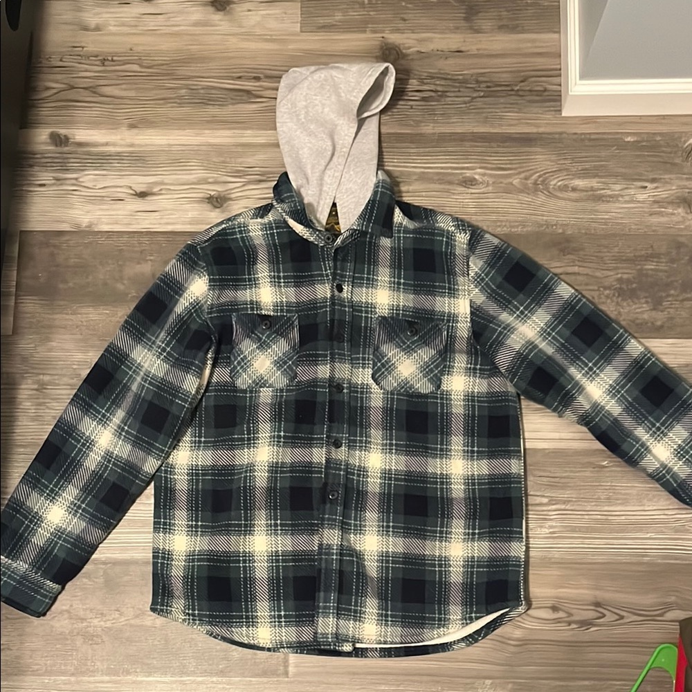 Woolrich Black and Gray Plaid Hoodie Shirt